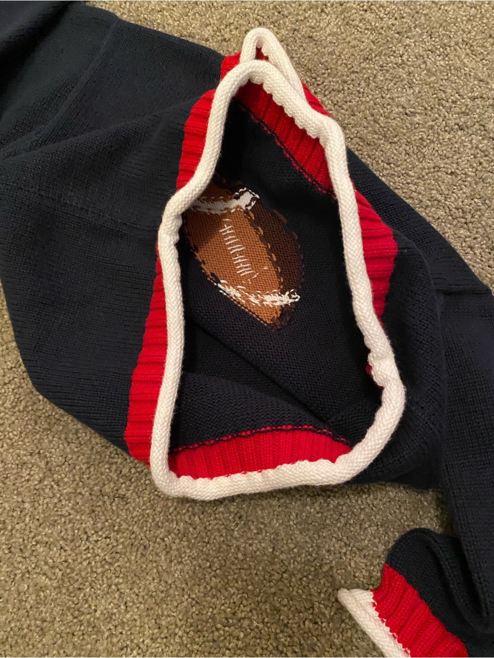 Handmade Navy 'New England' Football Knit Sweater with Red & White Trim 2/3T - Picture 2 of 9